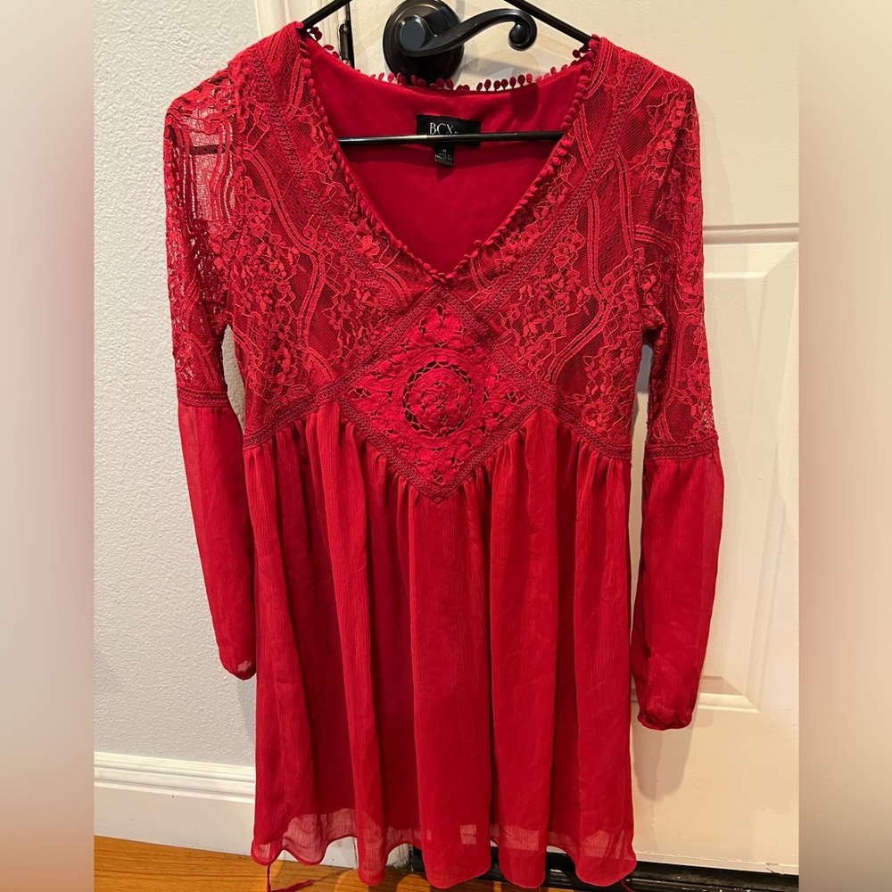 BCX Lace Red Dress / Long Sleeve Top - Size M